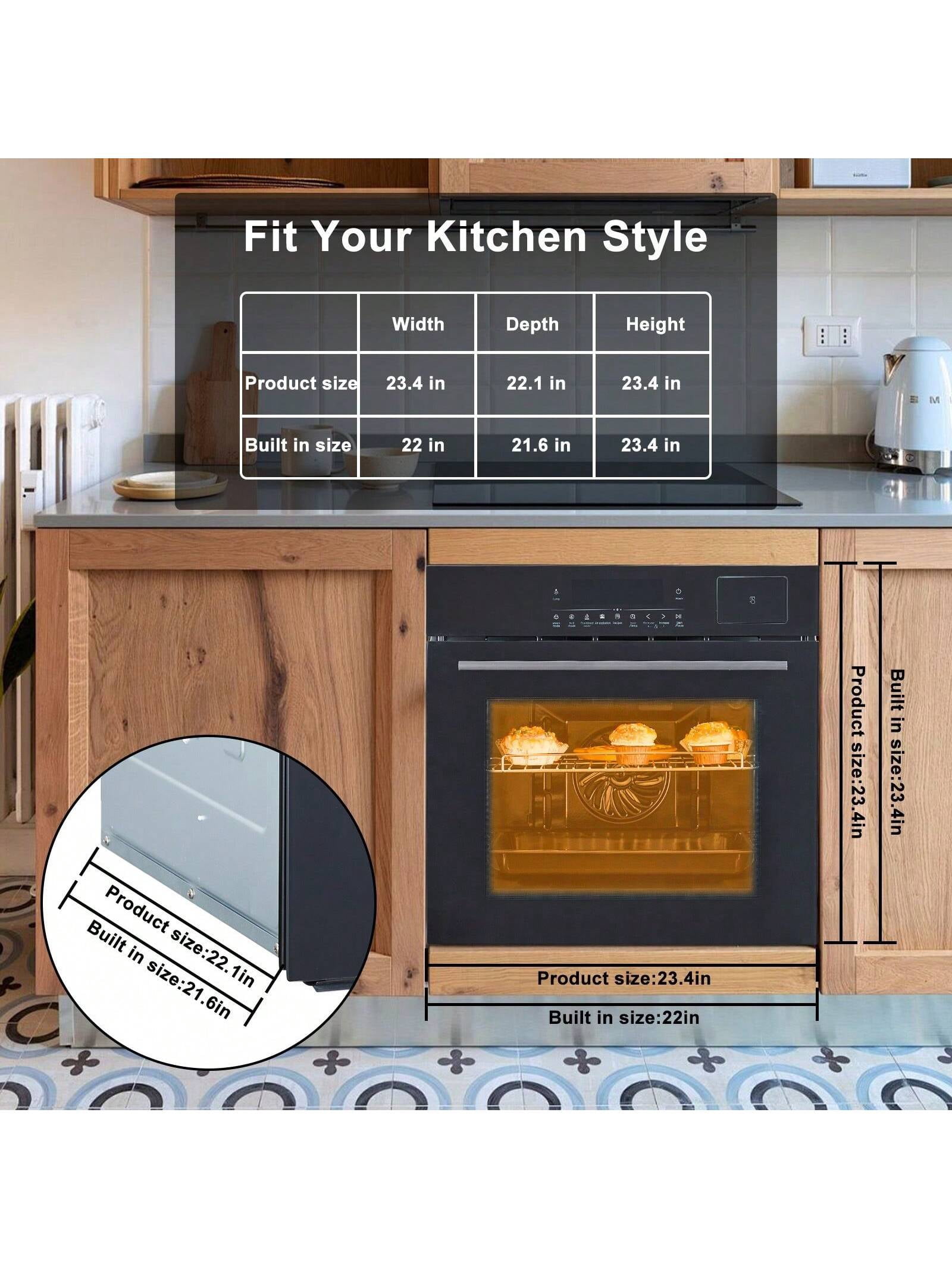 EastVita Electric Wall Ovens 24 Inch. Single Wall Ovens Stainless Steel Built In Oven With 8 Baking Modes. 360° Convection Airfryer. 3000W. 2.5Cu.F Electric Oven With Timer And Safety Lock