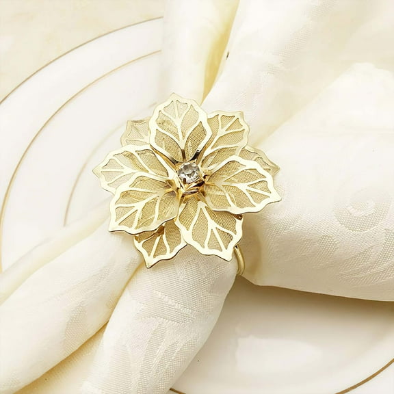 MKLZ Set of 6 Flower Napkin Rings, Gold Napkin Holder for Table Decor