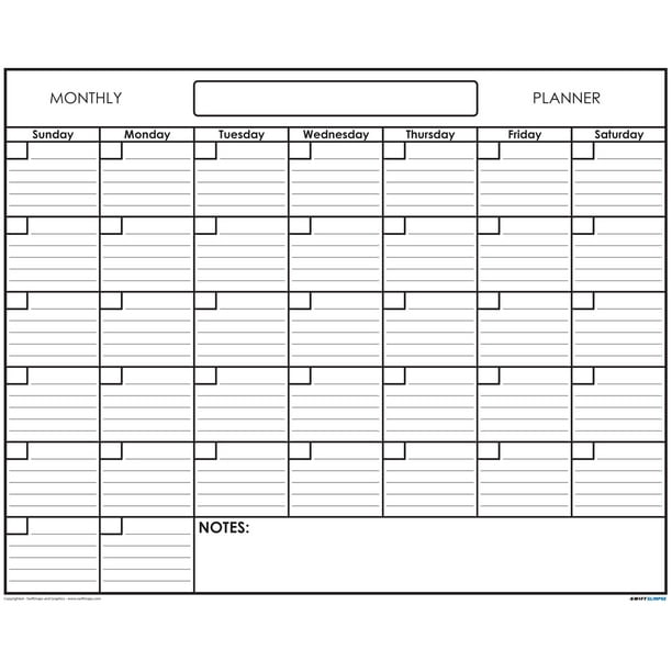 24 X 30 Erasable Undated One Month Laminated Wall Calendar Monthly