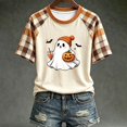 thumbnail image 4 of QINGFSAP Women's Halloween Graphic T-Shirt Casual Raglan Short Sleeve Top Loose Fit Crewneck Tee Blouse, 4 of 5