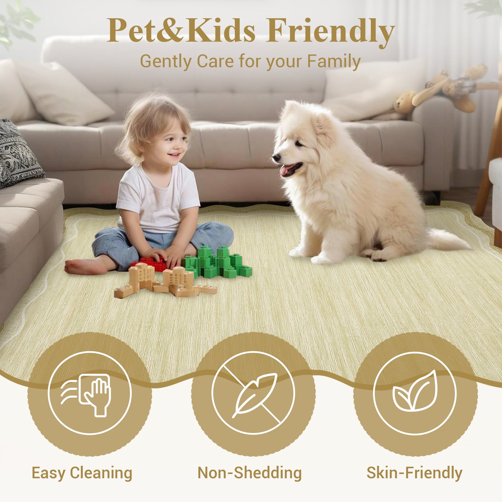 Hasoo Indoor Scalloped Area Rug for Hallway 2' x 6' Washable Modern Runner Mat with Non-Slip Backing, Cream