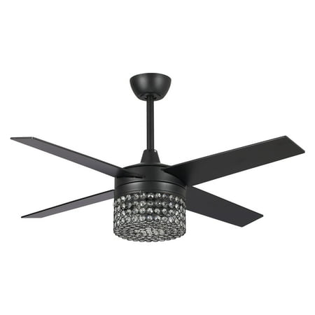 

Ceiling Fan with Lights Crystal Remote Control 4 Reversible Blades. 48 inch Black