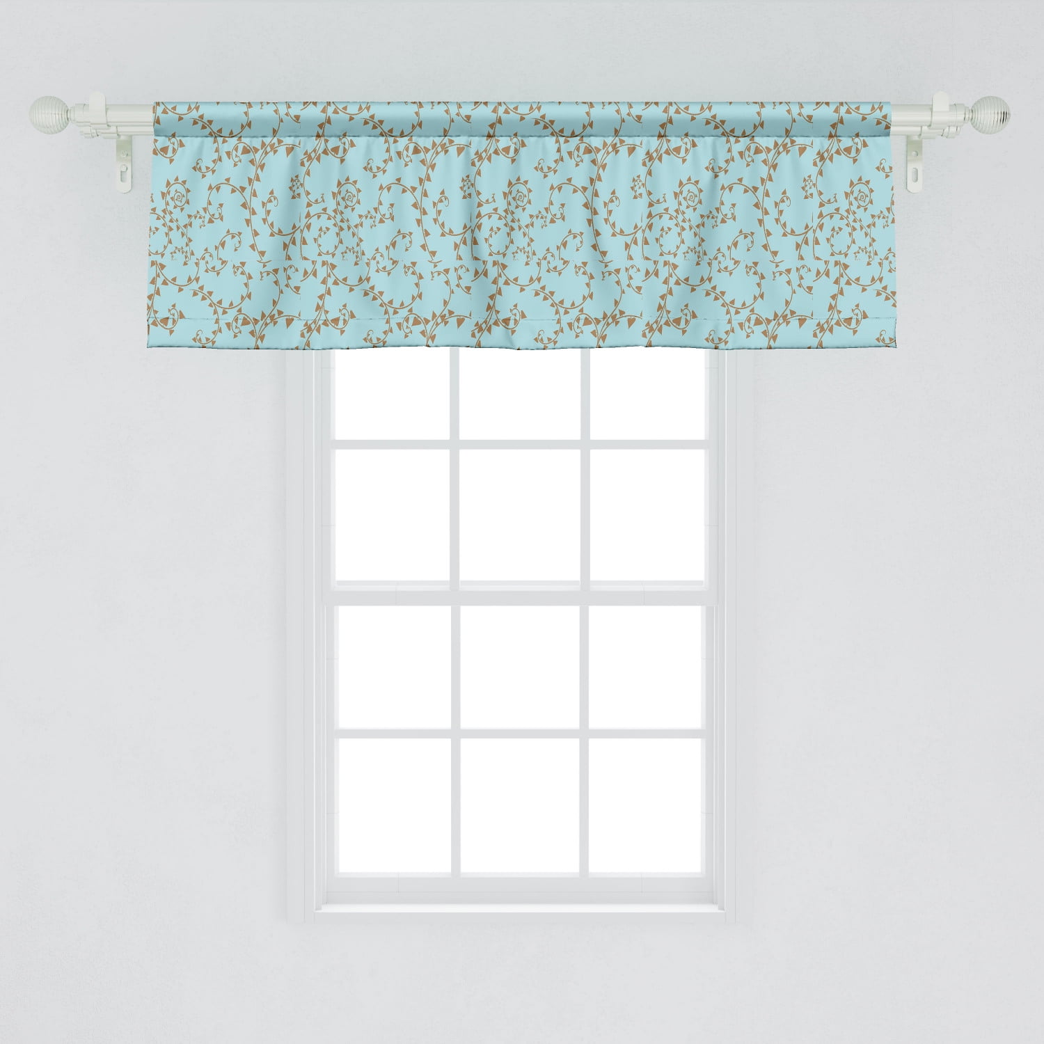 Ambesonne Brown and Blue Window Valance, Swirling Tree Branches with Leaves  Scroll Style Victorian, Curtain Valance for Kitchen Bedroom Decor with Rod  ...