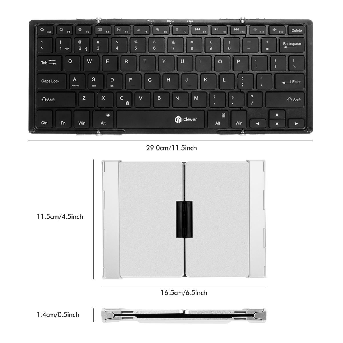 iClever Wireless Folding Keyboards Bluetooth Tablet Keyboard, Tri-folding Bluetooth Keyboard with Aluminum Alloy Base for Tablets, Smartphones, Laptops, PC [3-Color Back lights] - image 2 of 8