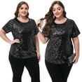 thumbnail image 5 of Women's Sequin Tops Plus Size Round Neck Sparkle Glitter Short Sleeve Party Tunic Blouse, 5 of 6