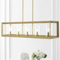 JONATHAN Y Anna 38.5" Linear 5-light Metal/Glass LED Pendant, Brass Gold