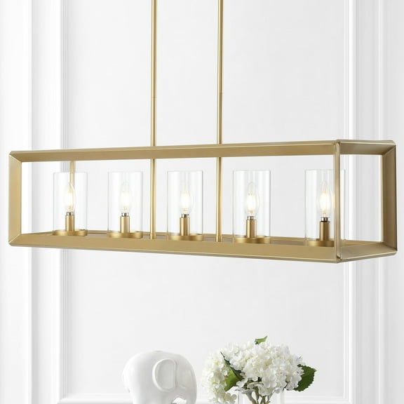 JONATHAN Y Anna 38.5" Linear 5-light Metal/Glass LED Pendant, Brass Gold