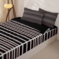 thumbnail image 2 of Castle Fairy Hippie Horizontal Stripe Zipper Twin Comforter Sets with Fitted Sheet and 2 Pillowcases,Tribal Thin Line Zipper Bedding Set,Black Pink White,Reversible, 2 of 5