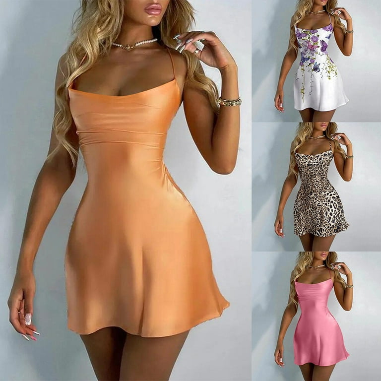 Sexy Suspenders Halter Satin Slit Dress