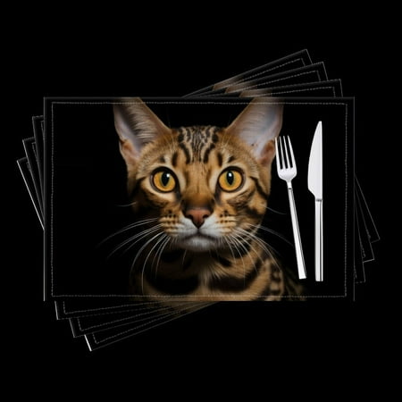 

BaHomeck placemats Set of 4 Bengal Cat Portrait Isolated On Black Background Cotton Linen rectangle Placemats for Kitchen Dining Table Indoor Outdoor 18*12inch