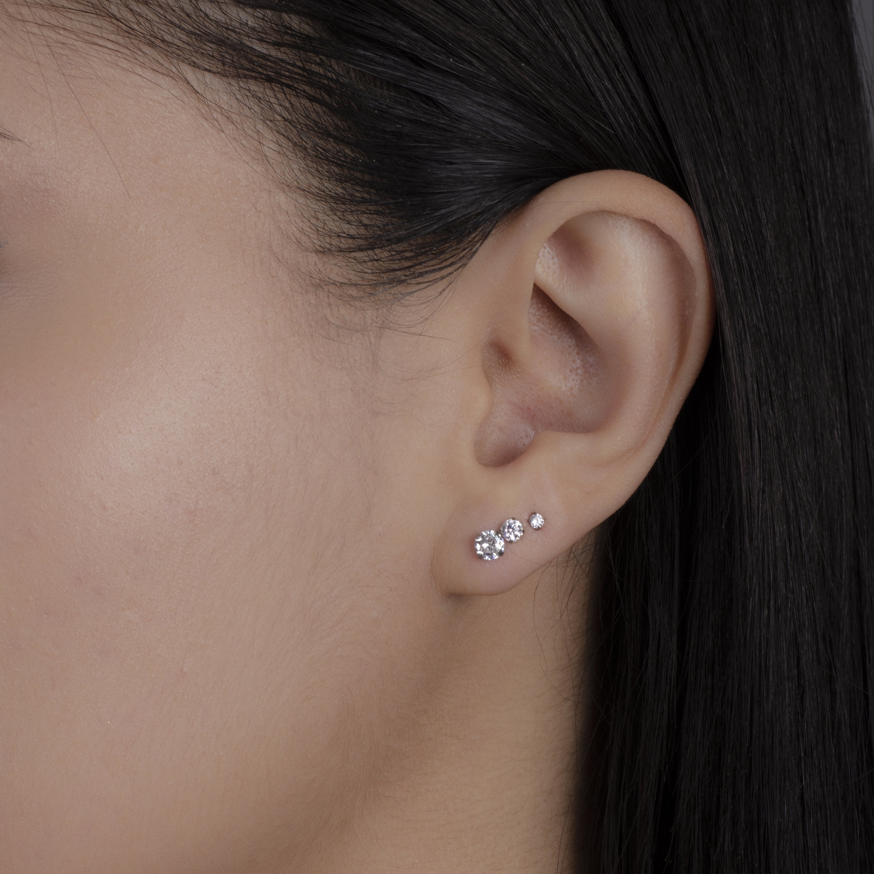 ChicBianca Flat Back Stud CZ Earrings, Implant Grade Titanium, Gold & Silver, 4 Pairs