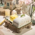 thumbnail image 3 of Enamel Butter Dish with Lid Vintage Enamelware Butter Keeper with Flower and Bird Patterns Farmhouse Butter Container Butter holder for Countertop Kitchen Decor Bee, 3 of 7