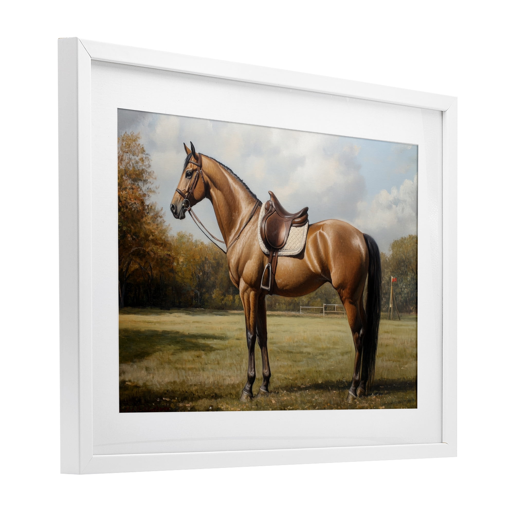 Stupell Industries Show Ready Horse with Saddle White Framed Print Under Glass, design by Petal Prints Design