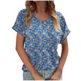 thumbnail image 2 of Fiudx Liquidación de Ofertas Flash Blusa Superior de Camiseta de Manga Corta con Cuello En V Estampada Informal de Moda para Mujer, 2 of 5