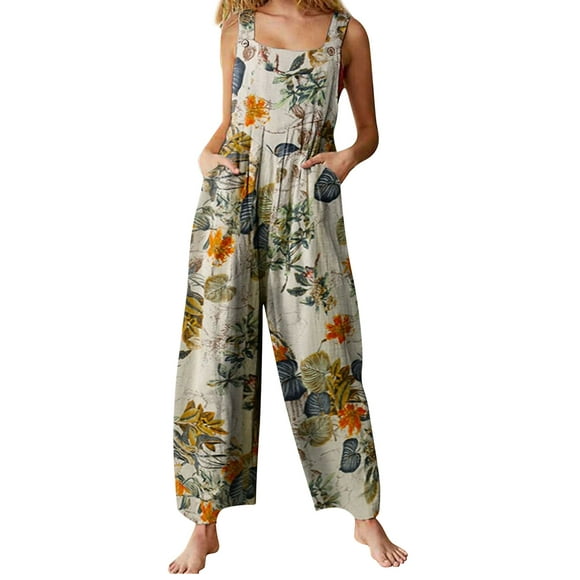 Women Jumpsuit With Pockets Sleeveless Wide Legs Plus Size Overalls