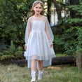 thumbnail image 2 of Taybagh Girls Dresses Mesh Sleeve a Line Birthday Dress Party Formal Girls Clothes for Wedding Guest White 5-6 Years, 2 of 9
