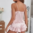 thumbnail image 4 of Conjunto de pijama con tirantes finos de 2 piezas, seda helada, cuello en V, sin espalda, lazo frontal, ropa de dormir de satén, lencería, 4 of 6
