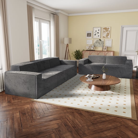 Furniture of America Solan Modern Chenille Modular Wide Track Arms 2-Piece Sofa Set with Sofa and Loveseat Dark Gray