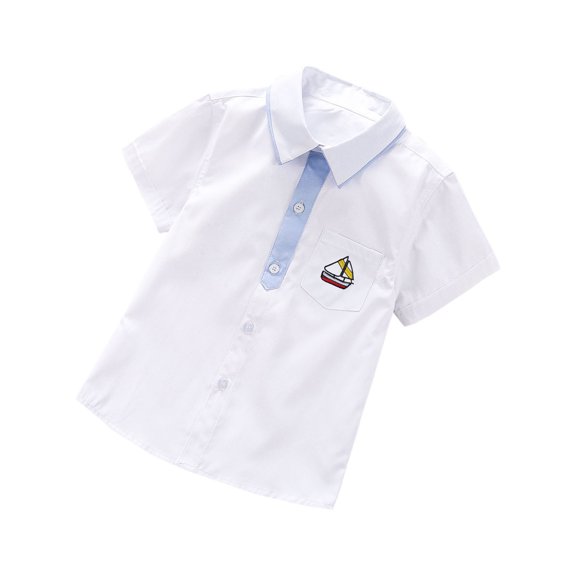 Virmaxy Kids 2024 Lapel Shirt Boys Sailboat Printing Thin Shirt Casual Short-Sleeved Tops Short-Sleeved Shirt Short-Sleeved Lapel Tops / Shirts For Middle and Small Children
