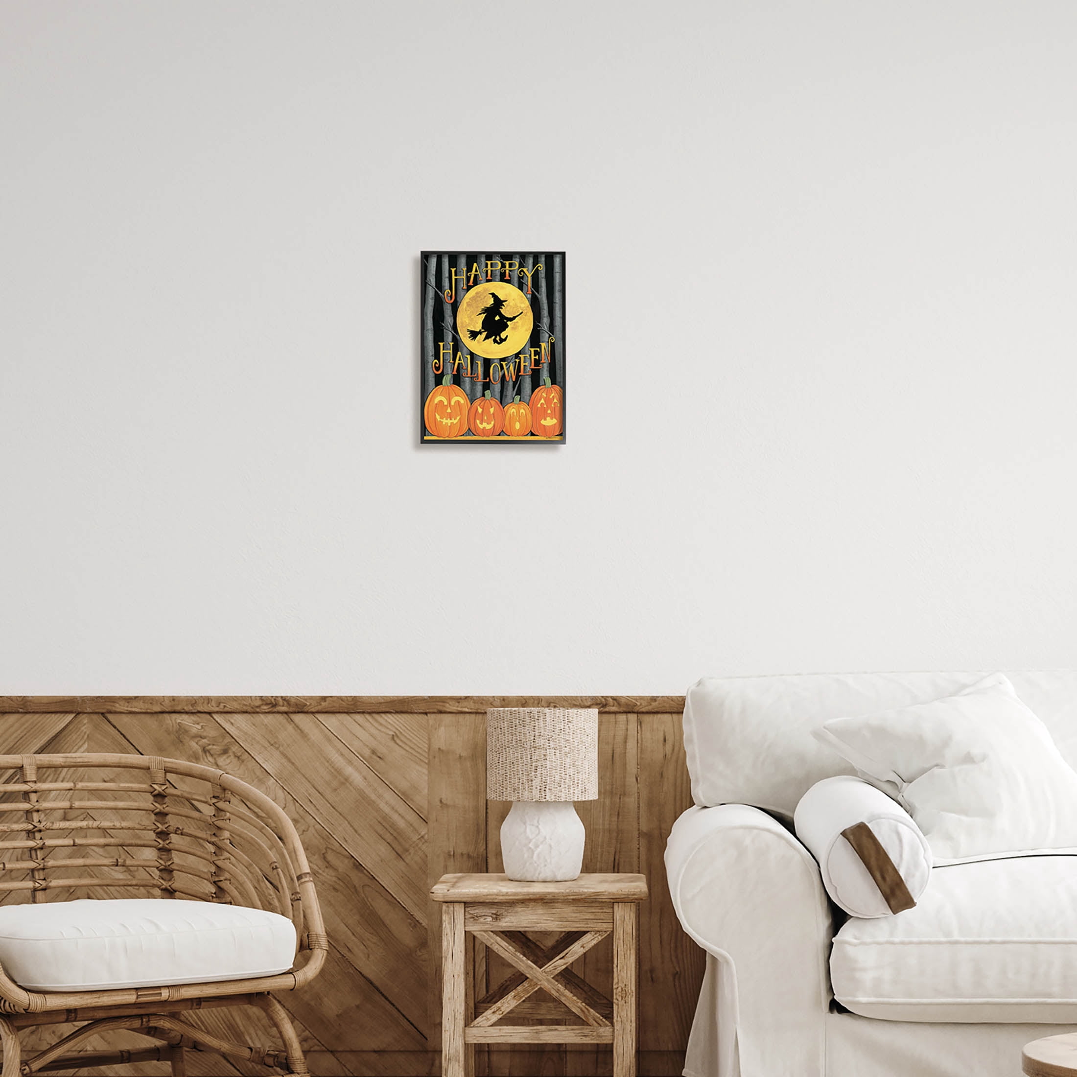Happy Halloween Forest Witch Holiday Graphic Art Black Framed Art Print Wall Art
