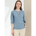 thumbnail image 3 of DARING DIVA Round Neck Keyhole Pleated Shirred Work Top M Grey Blue, 3 of 6