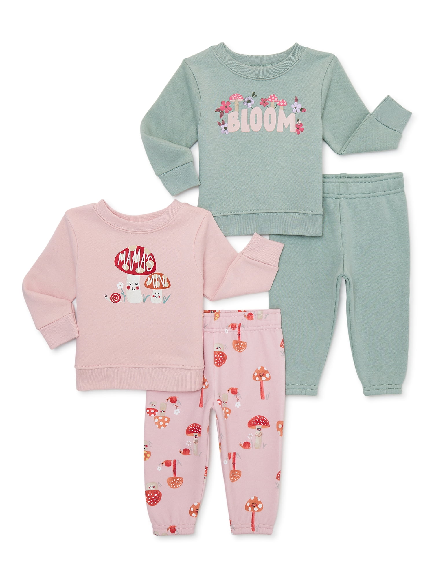 Garanimals Baby Girl Fleece Sweatshirt And Sweatpants Outfit Set, 4-Piece,  Sizes 6/9-24 Months - Walmart.com