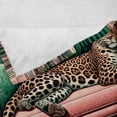 thumbnail image 4 of Ambesonne Leopard Fleece Throw Blanket Monsteras Wild Cat Lounge 50"x70" Pink and Jade Green, 4 of 5