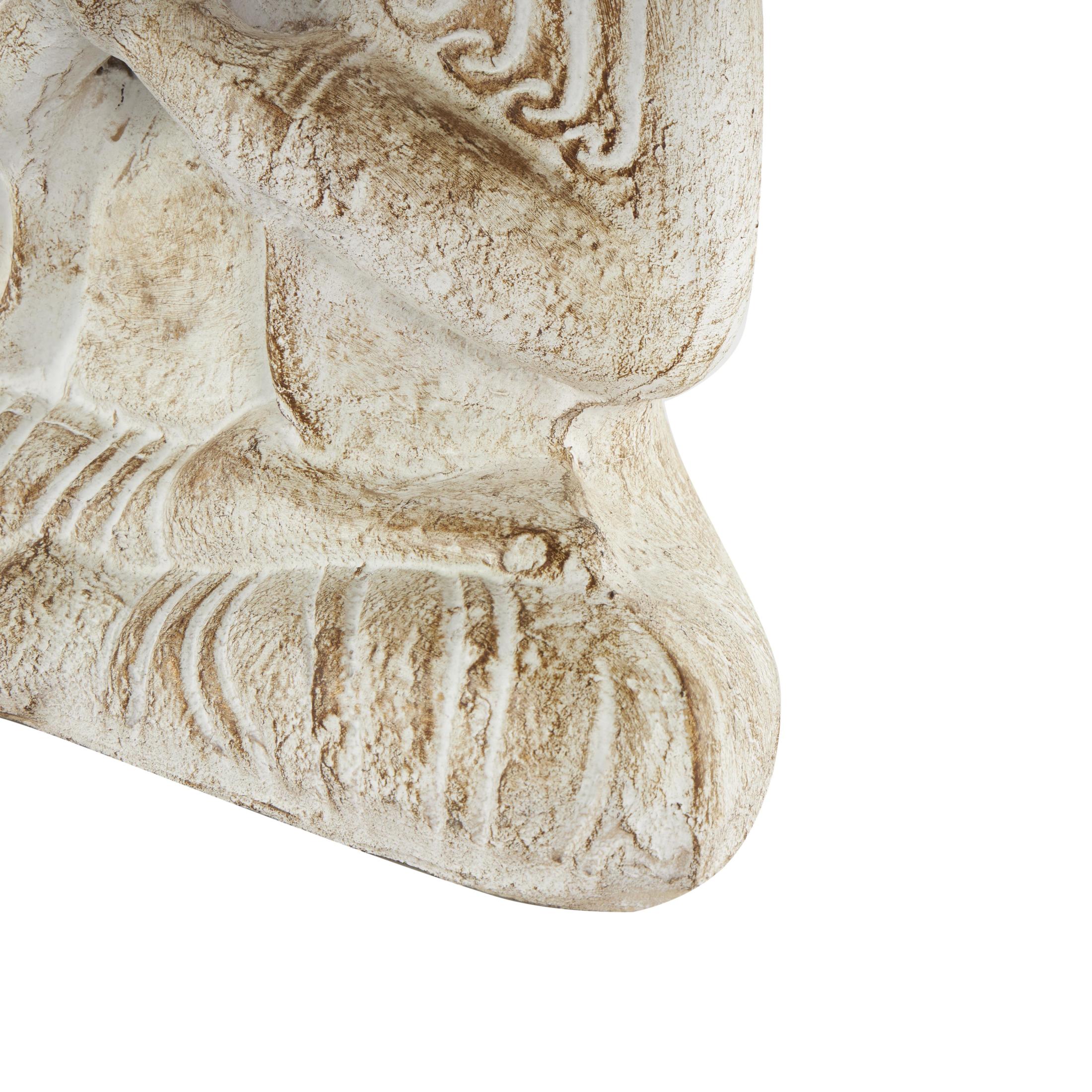 13" x 16" Cream Paper Mache Handmade Carved Buddha Sculpture with Brown Distressing, by DecMode