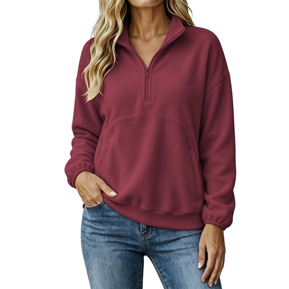 Hurxie Womens Quarter Zip Pullover Casual Shirts Half Zip Sweatshirts Half Zip Pullover Women Fall Winter Athletic Clothes