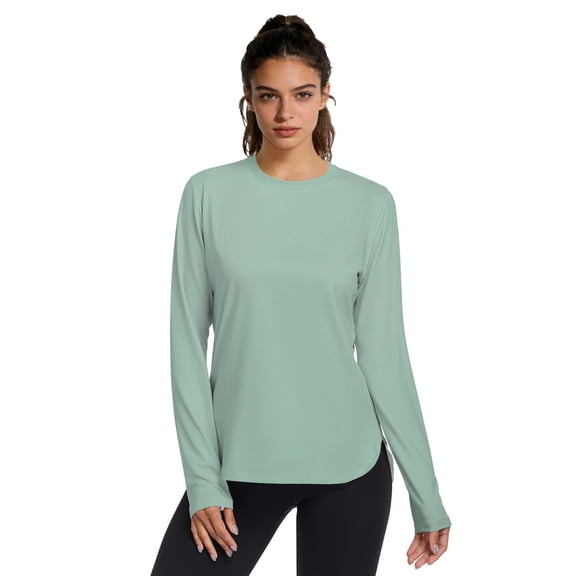 Sage Green Women UPF 50 UV Shirts Long Sleeve with Thumb Holes Workout Sun Shirt Quick Dry Athletic Hiking Tops
