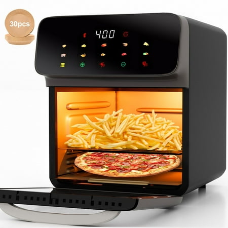 bluebow air fryer 12qt convection oven with visible window  10-in-1 multi function and touchscreen  gray