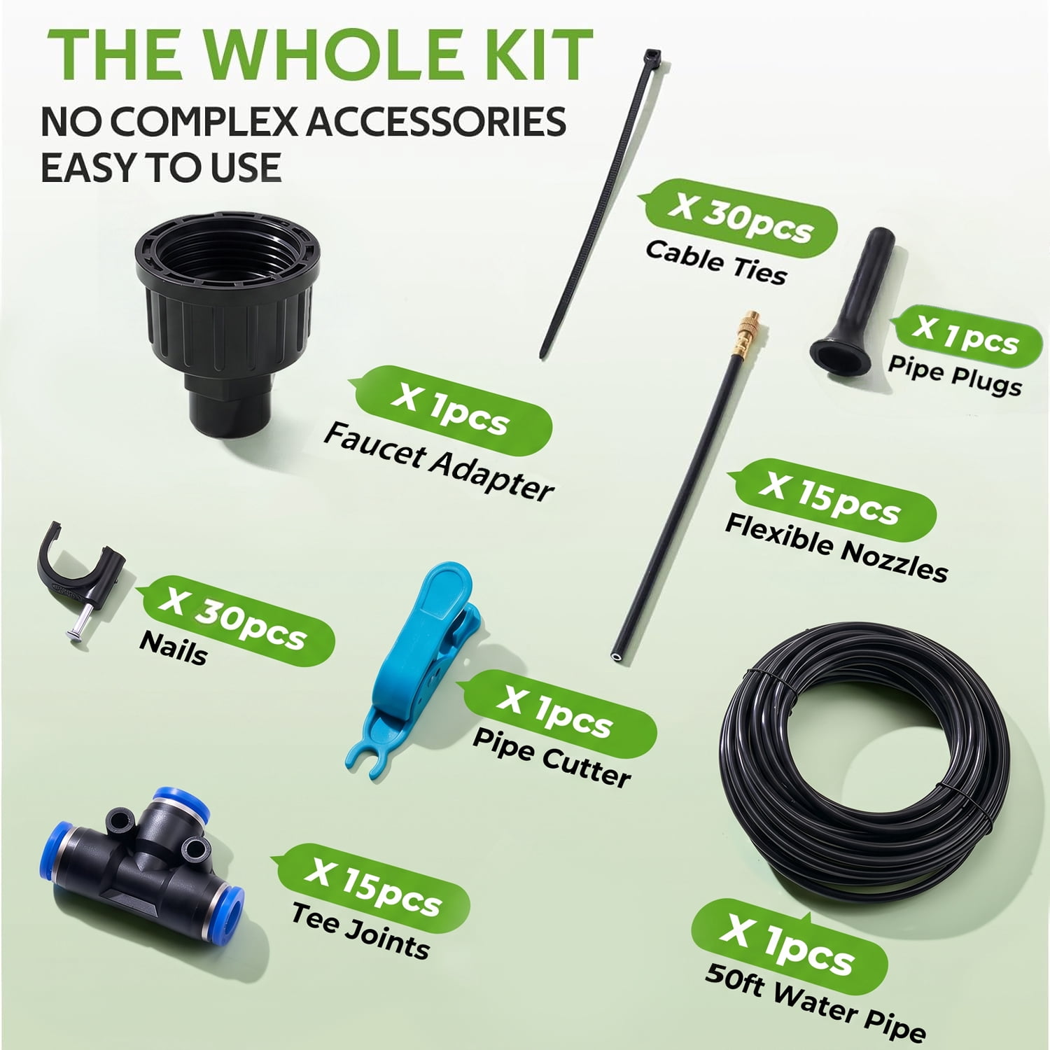50 FT Drip Irrigation Kit with Adjustable Nozzles and Quick Connect, Automatic Garden Drip Irrigation System for Raised Bed Garden, Greenhouse, Containers, Potted Plants