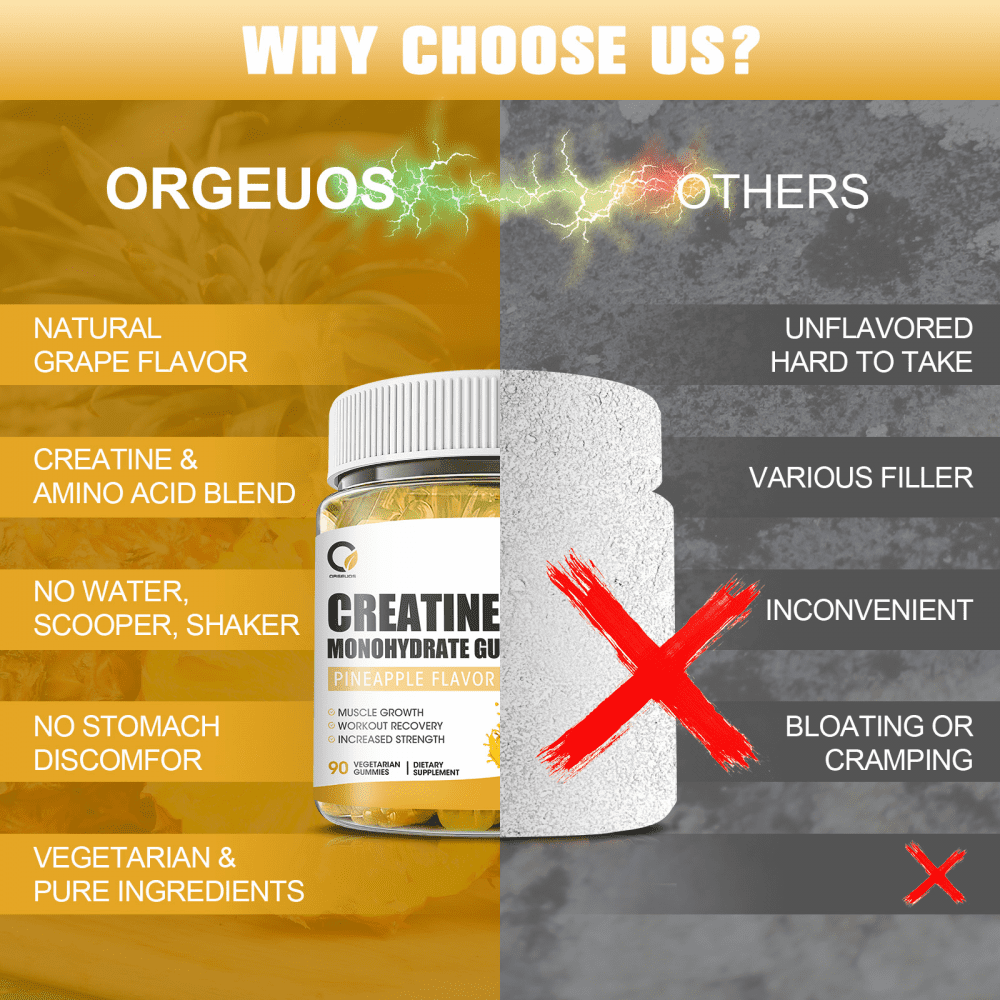 Creatine Monohydrate Gummies for Men & Women, Chewables Creatine Monohydrate for Muscle Strength, Energy Boost, Pre-Workout Supplement-180 Pineapple Gummies,2 Pack