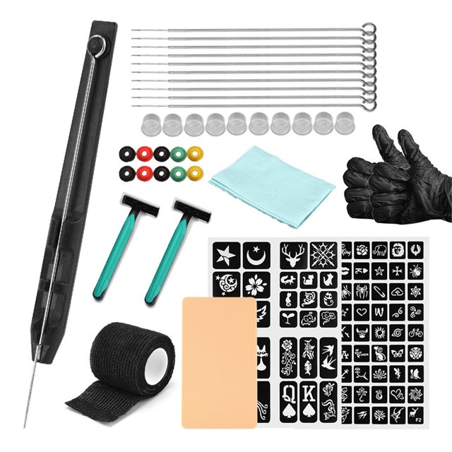Hand Poke and Stick Tattoo Kit DIY Tattoo Supply Ink Guantes y Inkbox Tattoo Needles Set Incluye 3RL / 5RL / 7RL / 9RL