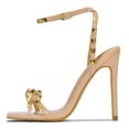 thumbnail image 1 of Cape Robbin Women Sexy Stiletto High Heels Gold Studded Square Toe Ankle Strap Bow CAFENOIR Beige Nude 10, 1 of 5