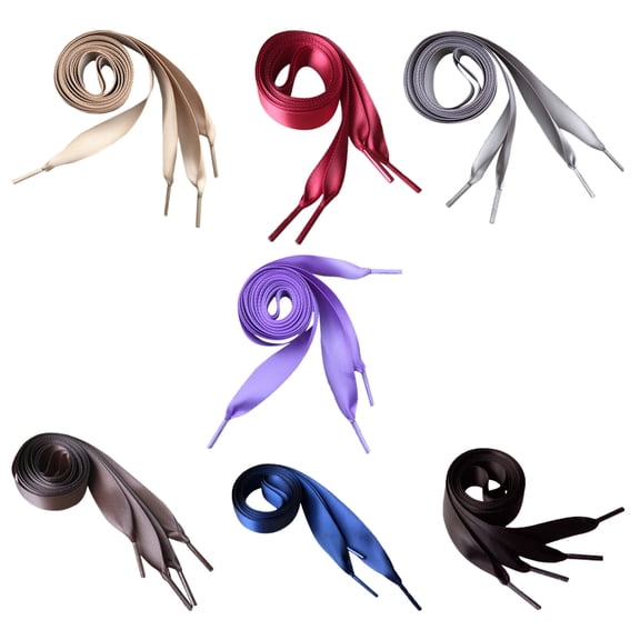 7 Pairs Satin Lace Flat Candy Colors for Sneakers, Shoe Strings Set in Dark , , Khaki, , Brown, Dark Red, Black