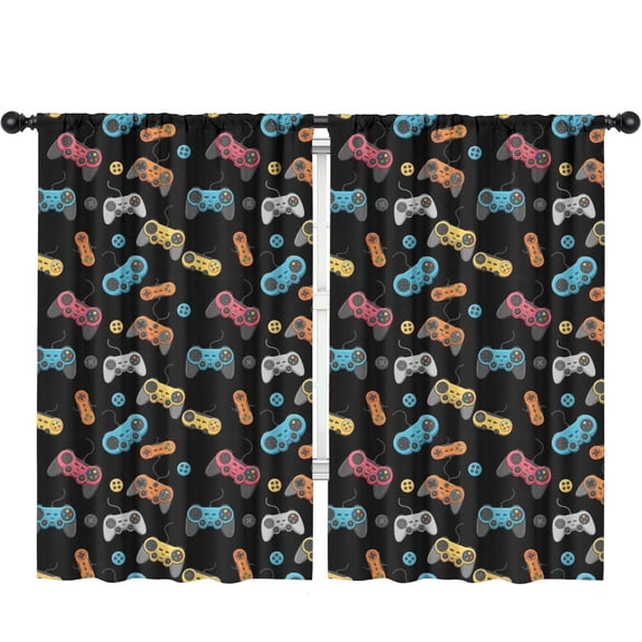 Blackout Kids Curtains,Game Controller Black Pattern Children's Insulated Curtains Set Of 2,Bedroom Essentials,Toddler Room Decor 52"x84"