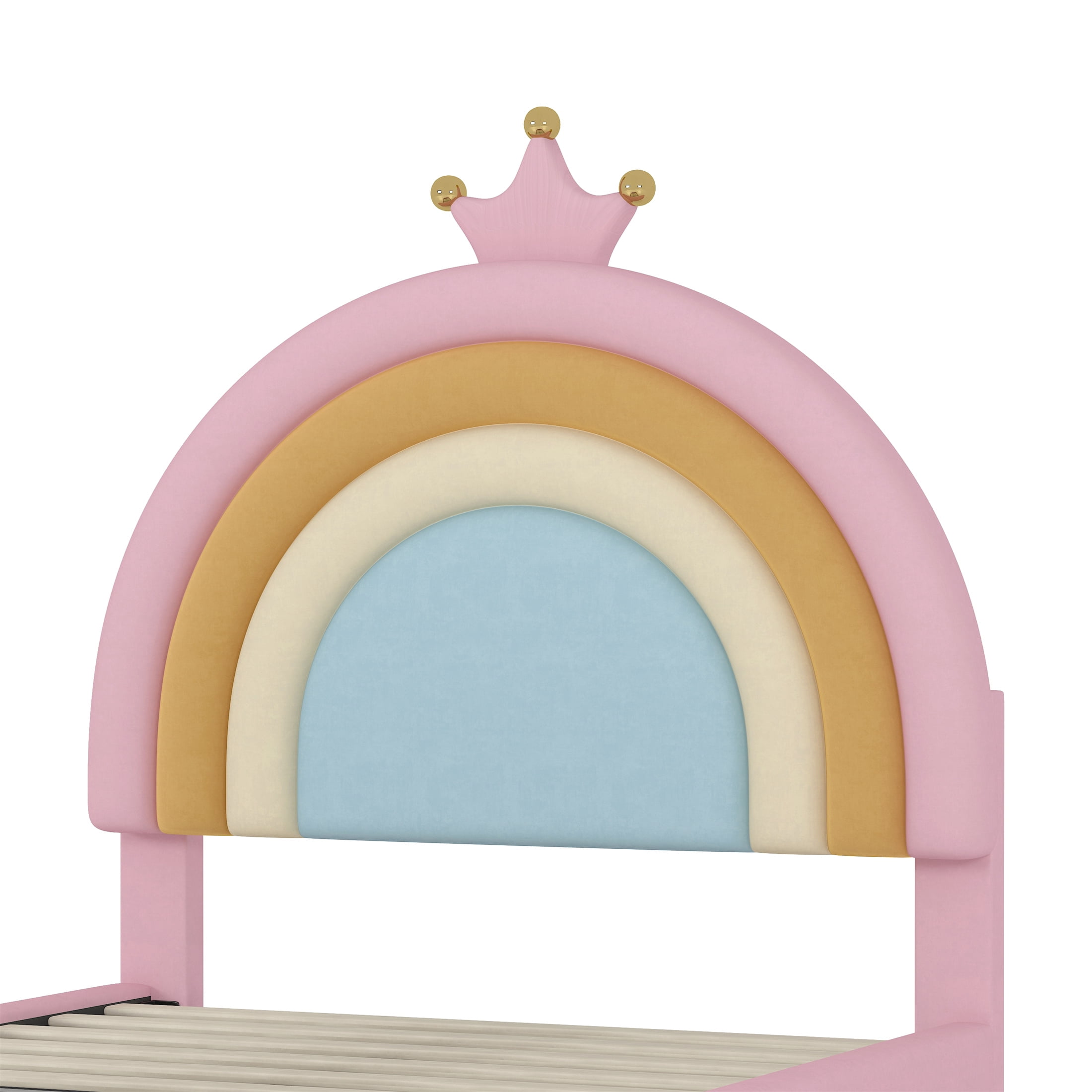 Cute Rainbow Twin Size Bed Frame for Girls,Velvet Princess Twin Bed Frames with Headboard and Drawers,77.5"x40.5"x47",Pink