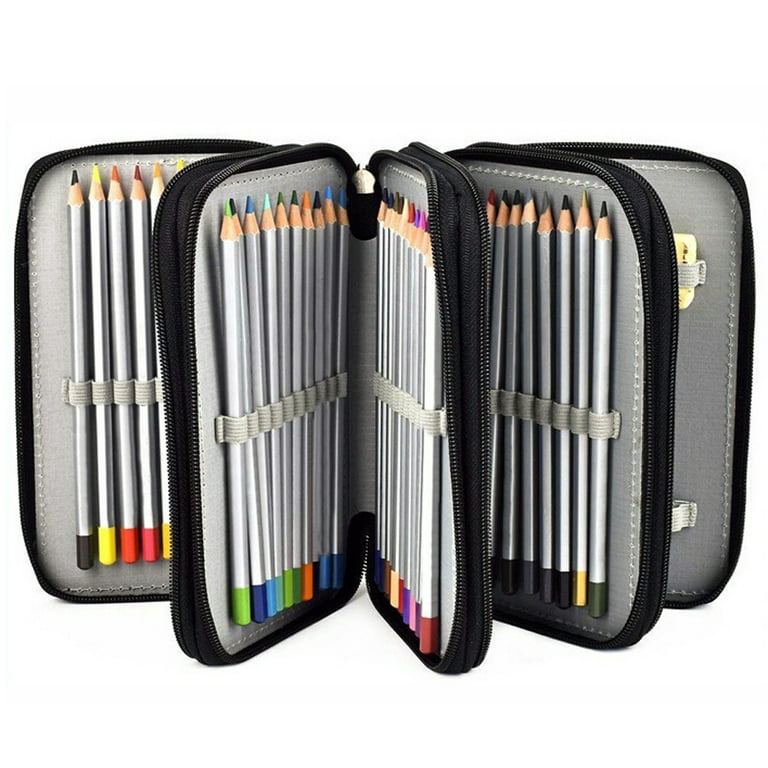 OUNONA Colored Pencil Case with Compartments 72 Slots Handy Pencil Bags  Large for Gel Pens and Ordinary Pencils (Black) 