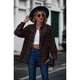 thumbnail image 2 of Camisa de manga larga a cuadros para mujer, con botones, mezcla de lana, chaqueta fina, blusa informal con bolsillo, 2 of 5