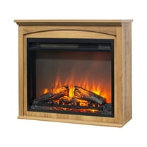 Innoflame 28" Electric Fireplace with Mantel, Freestanding Electric Fireplace w/Realistic Flame & Logs, Remote Control, Timer, Adjustable 4 Flame Brightness, Fireplace Heater for Living Room, 1400W