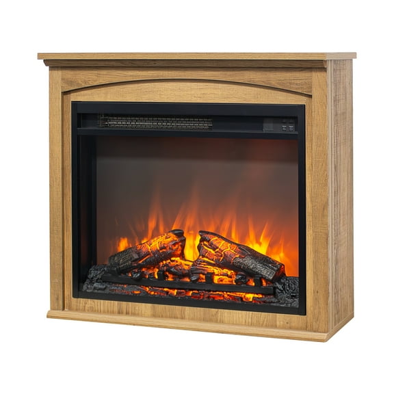 Innoflame 28" Electric Fireplace with Mantel, Freestanding Electric Fireplace w/Realistic Flame & Logs, Remote Control, Timer, Adjustable 4 Flame Brightness, Fireplace Heater for Living Room, 1400W