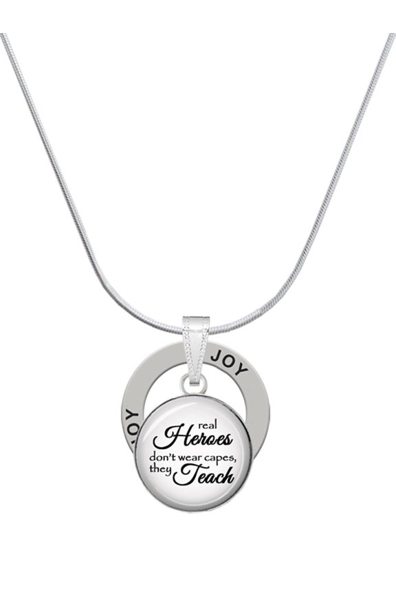 Domed Real Heroes Teach Joy Ring Charm Necklace, 18"