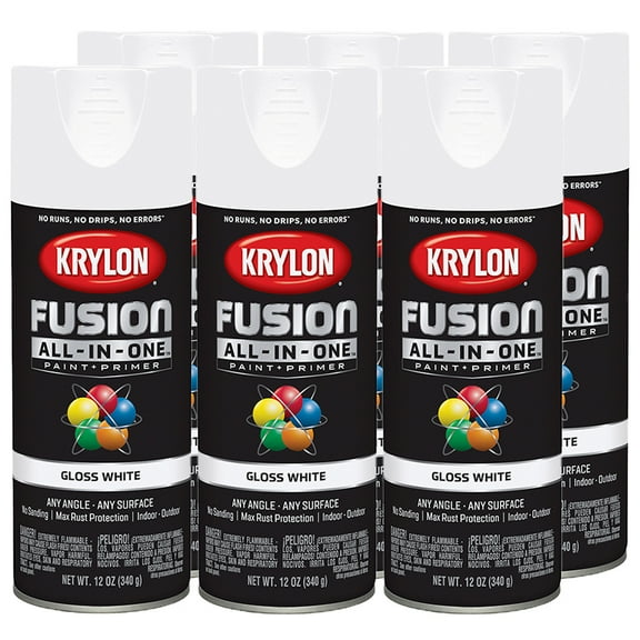 6‐Pack of 12 oz Krylon K02727007 White Fusion All‐In‐One Paint & Primer Spray Paint, Gloss