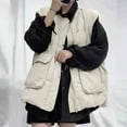 thumbnail image 4 of UTSJKR Women's Puffer Vests Winter Warm Sleeveless Jacket Outwear with Pockets Zipper Button Closure Fashion Solid Color Thick Cozy Loose Fit Vests Coat White L, 4 of 6