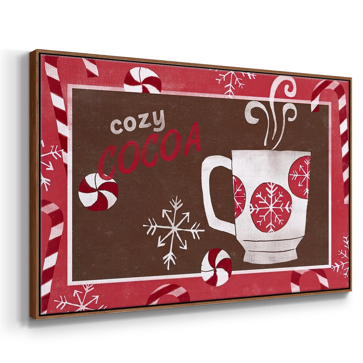 Cozy Cocoa Christmas Collection A - Framed Gallery Wrapped Holiday Canvas - 27 x 41 - Rosewood Frame