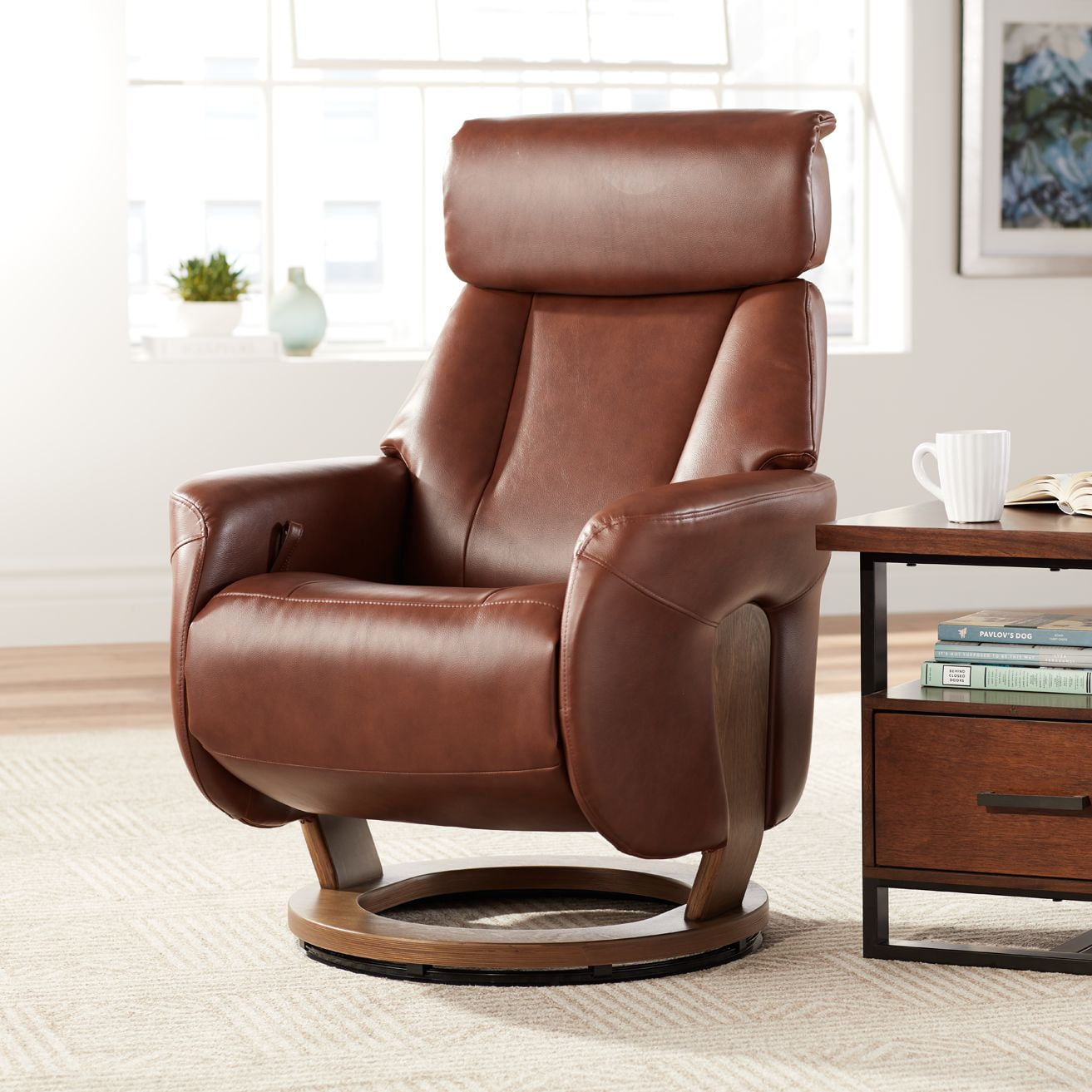 BenchMaster Augusta Brown Faux Leather 4-Way Modern Recliner Chair