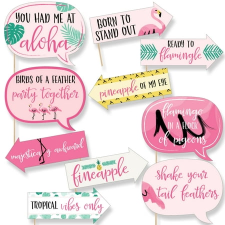 Funny Pink Flamingo - Party Like a Pineapple - Tropical Summer Party Photo Booth Props Kit - 10 Piece