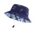 thumbnail image 5 of Jinhomg Baby Sun Hat Kids Sun Protection Toddler Plaid Lining Bucket Hat Wide Brim Adjustable Summer Beach Hats for Boys Girls 6M-14Y,Navy, 5 of 7