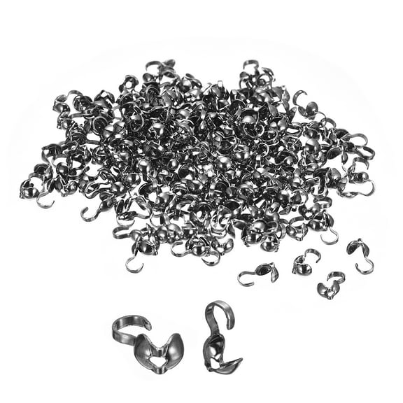 200Pcs Open Bead Tips Knot Covers, Metal Clamshell Crimp Fold-Over Calotte Ends Caps (4mm/0.16 Inch Cup, Black)